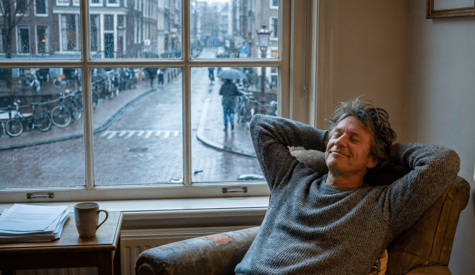 Tevreden ondernemer die geniet van eenvoudige administratie